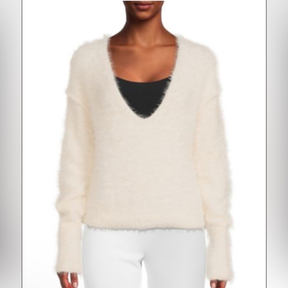 NWT Womens Free People Serendipity Faux Fur Sweater Size Small White Cream Color - Picture 2 of 15